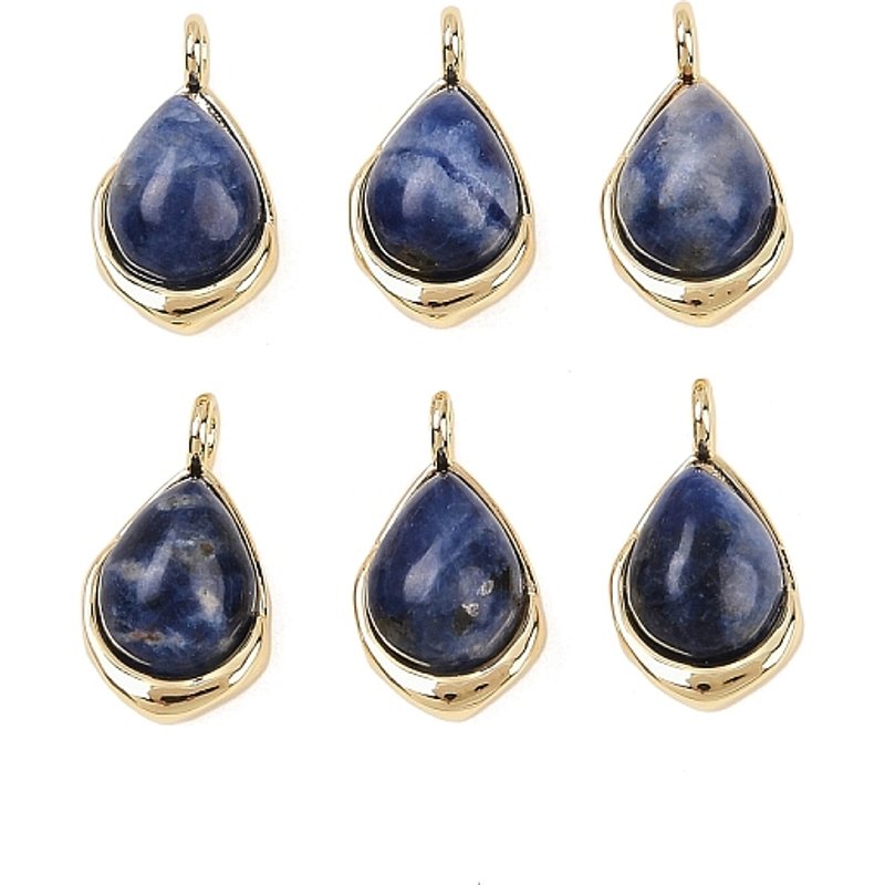 Natural Sodalite Teardrop Charms with Brass Settings — Charms & Pendants
