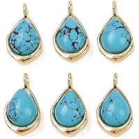 Synthetic Turquoise Teardrop Charms with Brass Settings, 18K Gold Plated