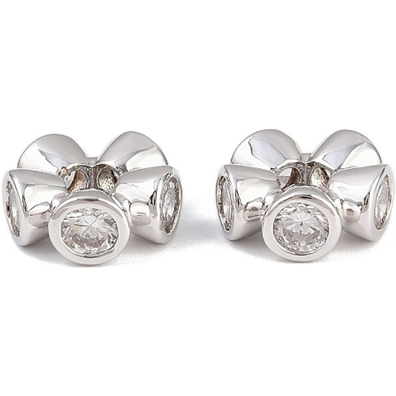 Brass Micro Pave Cubic Zirconia Flower Beads, Platinum Plated — Jewelry Beads