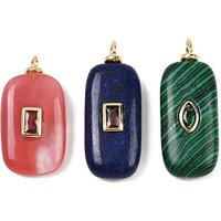 Natural & Synthetic Mixed Gemstone Rectangle Pendants with Zirconia