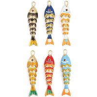 Brass Micro Pave Cubic Zirconia Fish Pendant with Enamel, 18K Gold Plated