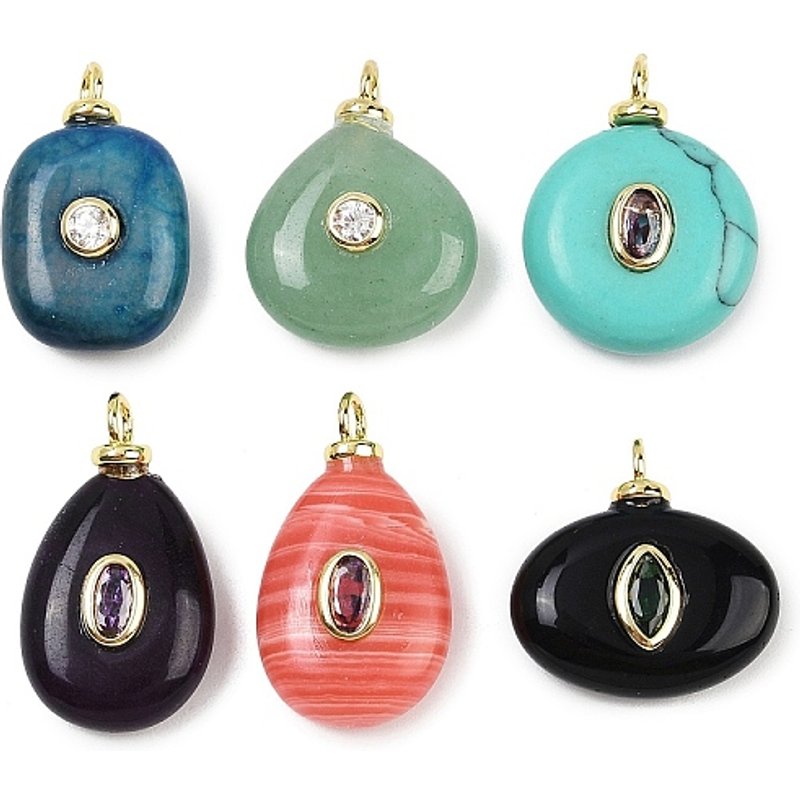 Mixed Gemstone Pendants with Brass Micro Pave Cubic Zirconia — Charms & Pendants