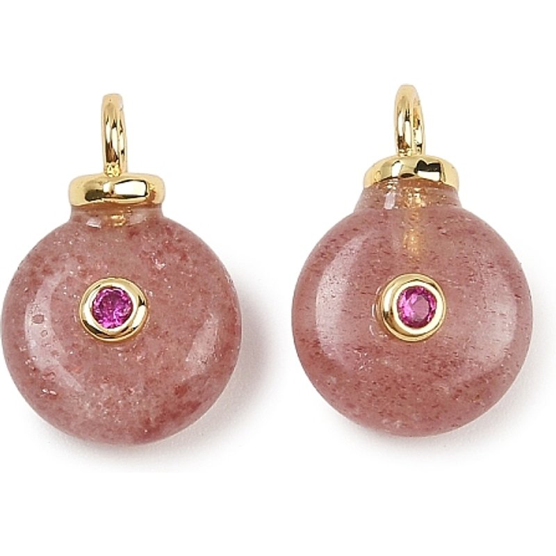 Natural Strawberry Quartz Pendants with Brass Micro Pave Findings — Charms & Pendants