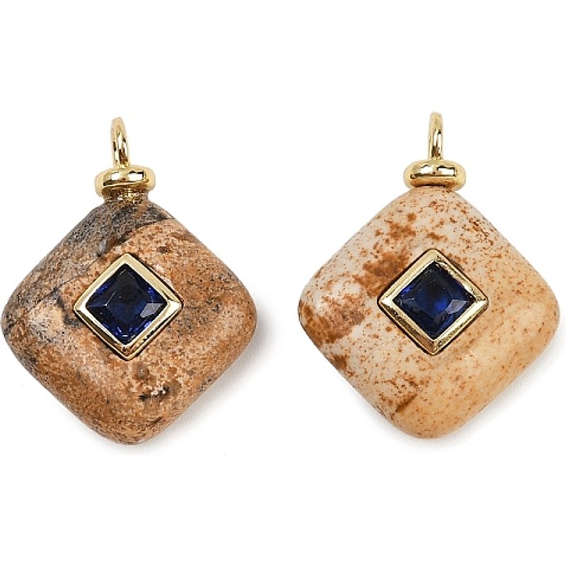 Charmes en jaspe naturel en forme de rhombe avec plaquage en or 18K — Breloques et pendentifs