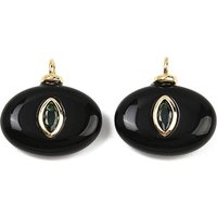 Natural Black Onyx Horse Eye Charms with 18K Gold Plating