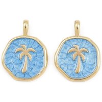 Charms en Émail en Laiton - Rond Plat & Arbre de Coco, Plaqué Or 18K — Breloques et pendentifs