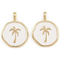 Brass Enamel Flat Round & Coconut Tree Charms, 18K Gold Plated — Charms & Pendants