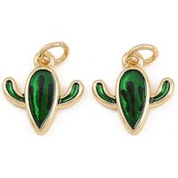 Charm en Émail en Laiton en Forme de Cactus avec Plaquage en Or 18K — Breloques et pendentifs