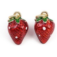 Brass Enamel Strawberry Charm with 18K Gold Plating — Charms & Pendants