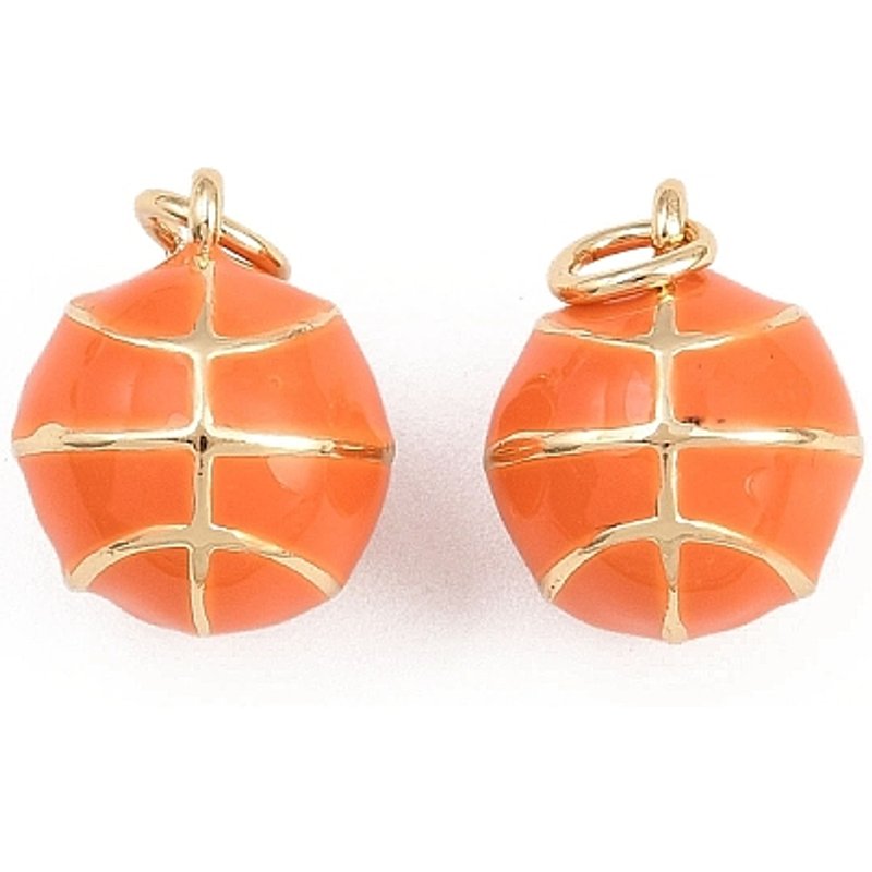 Brass Enamel Basketball Charms with 18K Gold Plating — Charms & Pendants