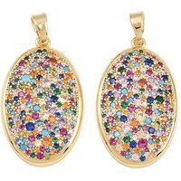 Brass Micro Pave Cubic Zirconia Oval Charms, 18K Gold Plated — Charms & Pendants