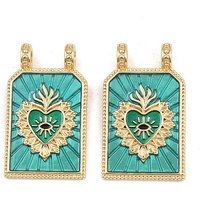 Pendentif en Émail de Laiton avec Cœur Sacré, Plaqué Or 18K, Turquoise — Breloques et pendentifs