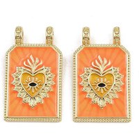Pendentif en Émail de Laiton avec Sacré-Cœur, Plaqué Or 18K, Orange
