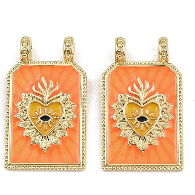 Pendentif en Émail de Laiton avec Sacré-Cœur, Plaqué Or 18K, Orange — Breloques et pendentifs
