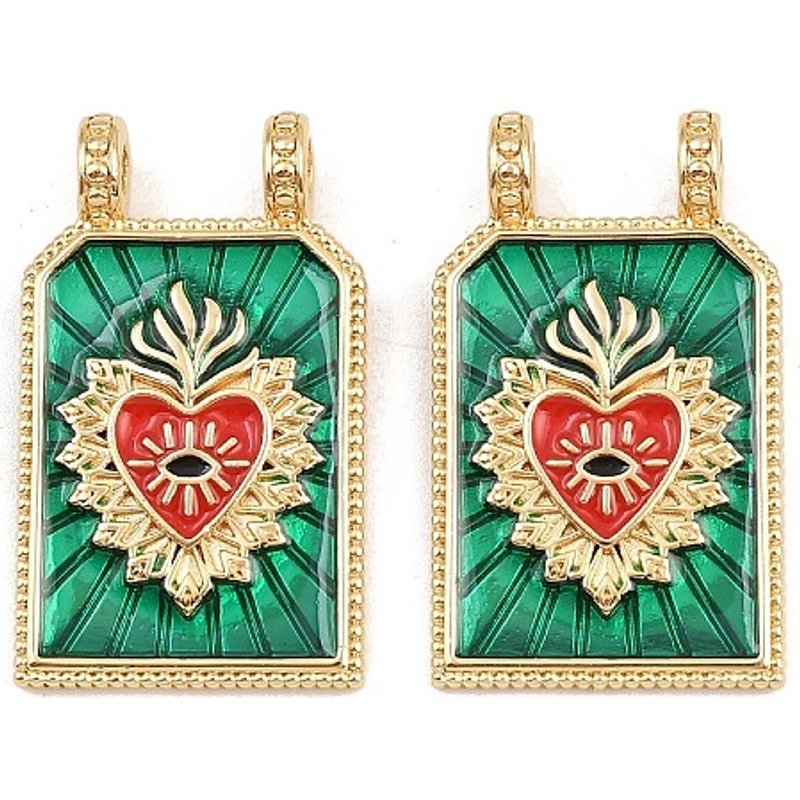Pendentif en Émail de Laiton, Rectangle avec Cœur Sacré, Plaqué Or 18K — Breloques et pendentifs