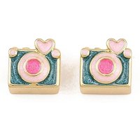 Brass Enamel Beads, Camera Design, 18K Gold Plated, Colorful