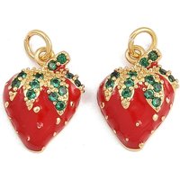 Brass Micro Pave Cubic Zirconia Strawberry Pendant, 18K Gold Plated — Charms & Pendants
