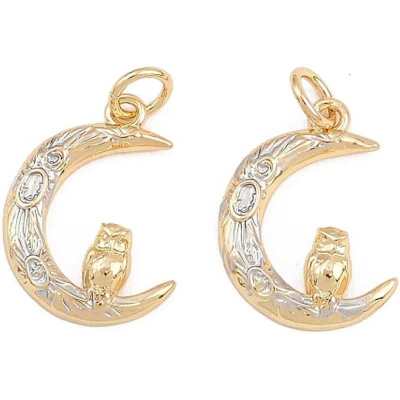 Brass Enamel Moon with Owl Charms, 18K Gold Plated — Charms & Pendants