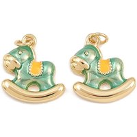 Pendentif en Émail de Laiton, Cheval à Bascule, Plaqué Or 18K — Breloques et pendentifs