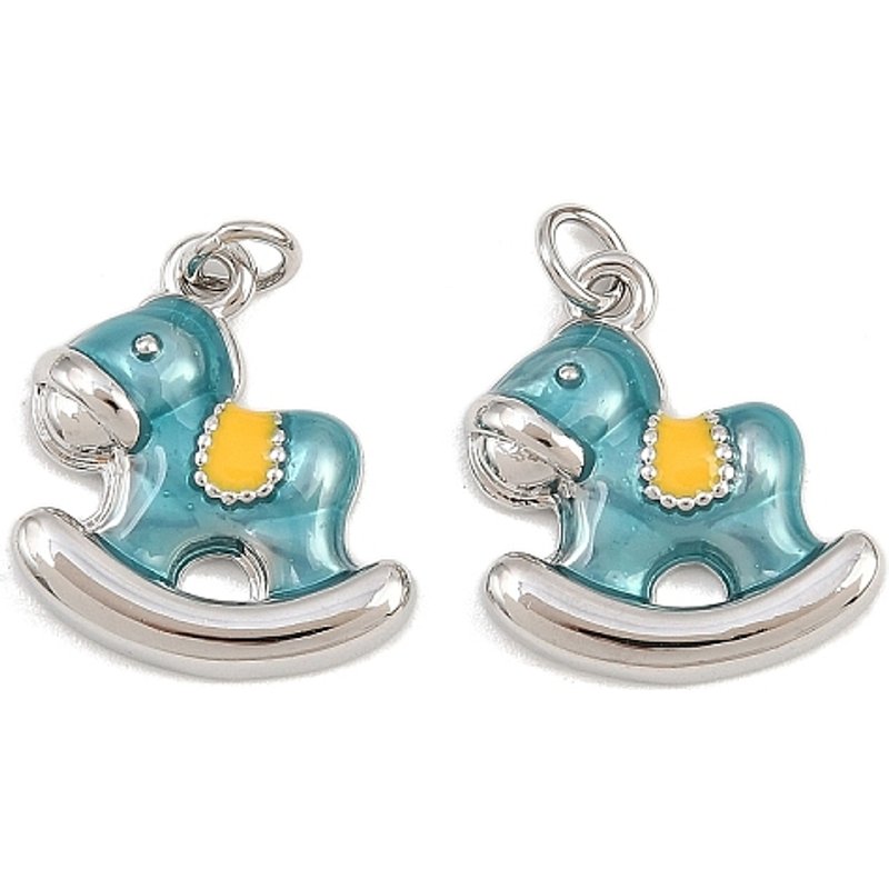 Pendentif en Émail de Laiton, Cheval à Bascule avec Anneau de Saut — Breloques et pendentifs