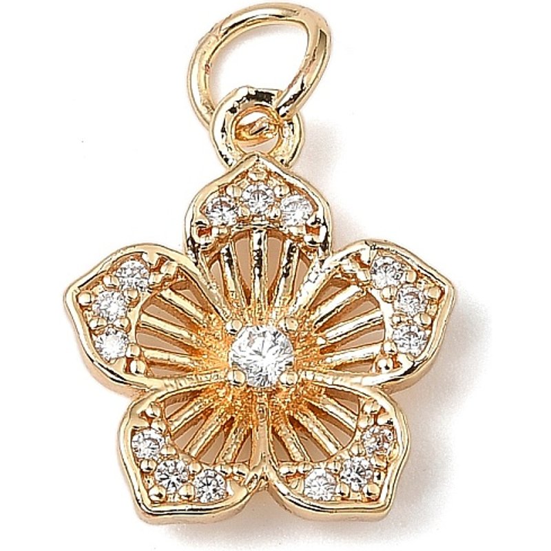Brass Micro Pave Cubic Zirconia Flower Charm with Jump Ring — Charms & Pendants
