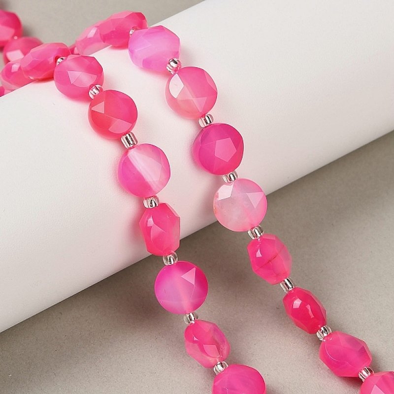 Fils de Perles d'Agate Banded Naturelle, Rose Flamboyant, Coupe Pentagonale — Perles à bijoux