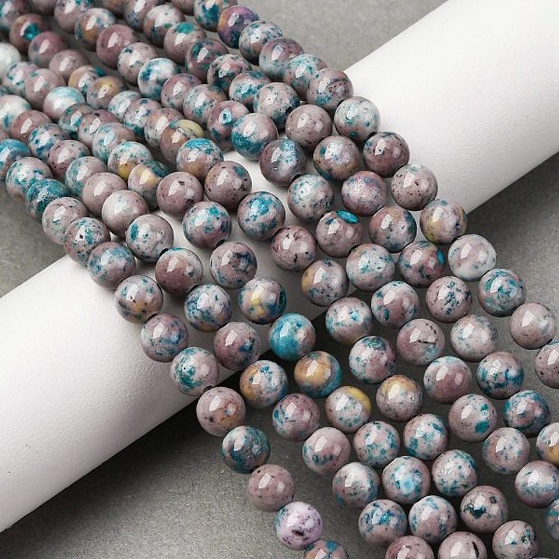 Fils de perles en marbre teint naturel, brun rosé, 6,5 mm, 64 pcs — Perles à bijoux