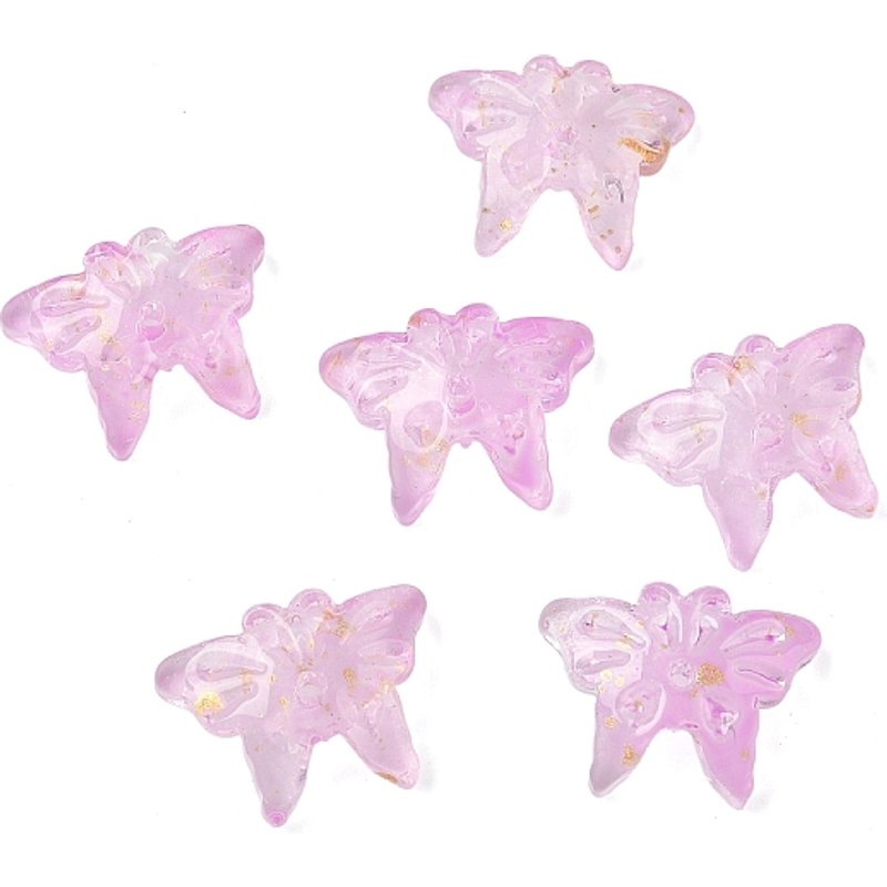 Perles en Verre Papillon avec Poudre d'Or, Orchidée, 1063pcs/1000g — Perles à bijoux