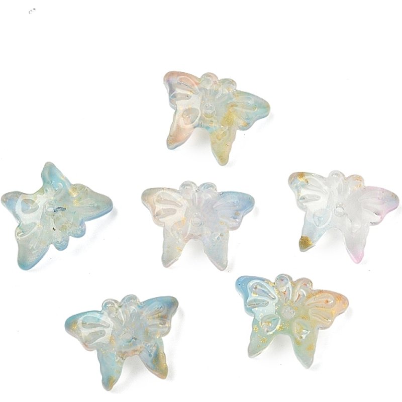 Perles en Verre en Forme de Papillon avec Poudre d'Or, Bleu Cadet, 1063pcs — Perles à bijoux