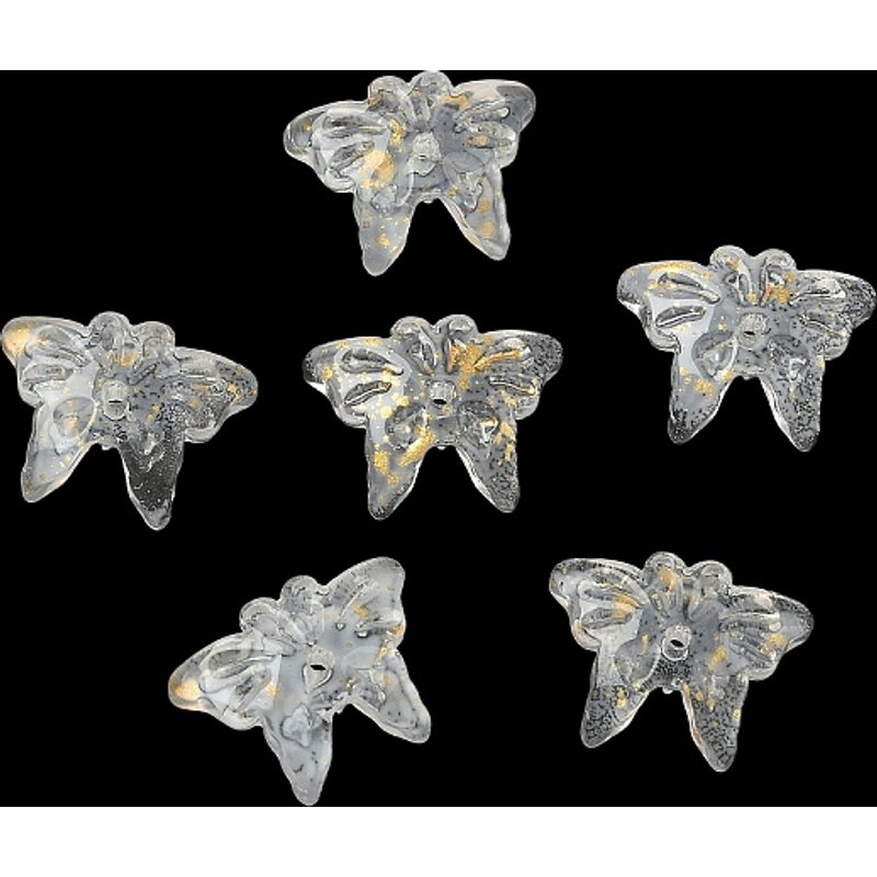 Perles en Verre en Forme de Papillon avec Poudre d'Or, Transparent, 1063pcs/1000g — Perles à bijoux