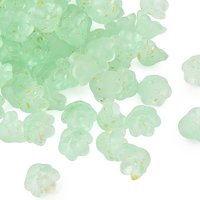Capuchon de Perle en Verre Givré, Fleur à 6 Pétales en Vert Pâle