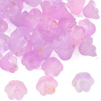 Capuchon de perle en verre givré, fleur à 6 pétales avec poudre dorée, orchidée