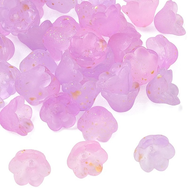Capuchon de perle en verre givré, fleur à 6 pétales avec poudre dorée, orchidée — Perles à bijoux