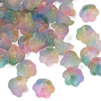 Frosted Glass Bead Cap, 6-Petal Flower with Gold Powder, Colorful — Jewelry Beads