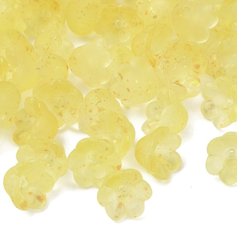 Frosted Glass Bead Cap, 6-Petal Flower, Yellow with Gold Powder — Jewelry Beads