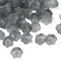 Chapeau de Perle en Verre Givré, Fleur à 6 Pétales, Gris avec Poudre d'Or