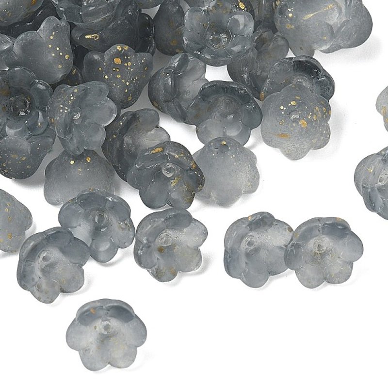 Frosted Glass Bead Cap, 6-Petal Flower, Gray with Gold Powder — Jewelry Beads