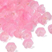 Capuchon de Perle en Verre Givré, Fleur à 6 Pétales, Rose Foncé avec Poudre Dorée — Perles à bijoux