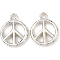 CCB Plastic Pendants, Peace Sign, Platinum, 19.5x15.5mm — Charms & Pendants