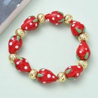 Brass & Lampwork Beaded Stretch Bracelet for Women - Strawberry — Bracelet Women