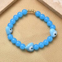 Heart with Evil Eye Pattern Stretch Bracelet for Women - Deep Sky Blue — Bracelet Women