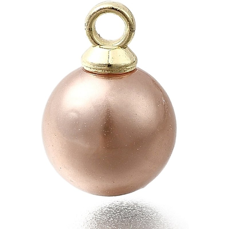 ABS Plastic Round Pearl Pendants with Light Gold Alloy Loop — Charms & Pendants