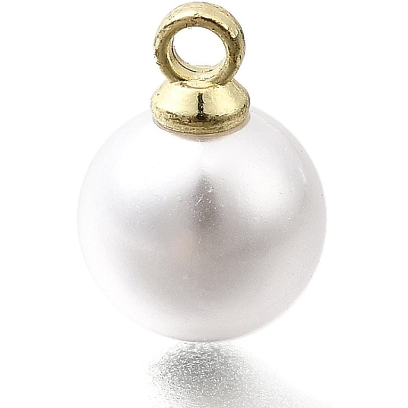 Pendentifs en perles rondes en plastique ABS avec boucle en or clair, blanche — Breloques et pendentifs