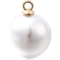 Pendentifs en perles rondes en plastique ABS avec boucle en alliage doré, blancs — Breloques et pendentifs