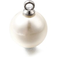 ABS Plastic Pearl Pendants, Round, Floral White with Platinum Alloy Loop — Charms & Pendants