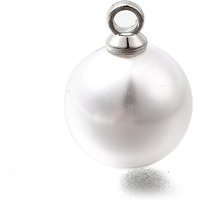 ABS Plastic Pearl Pendants, Round with Platinum Alloy Loop, White
