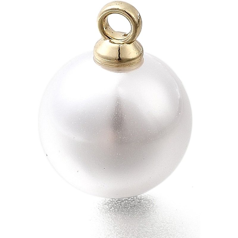 ABS Plastic Round Pearl Pendants with Light Gold Alloy Loop — Charms & Pendants