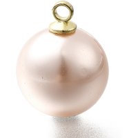 Pendentifs en perles en plastique ABS, ronds avec boucle dorée claire, blanc floral
