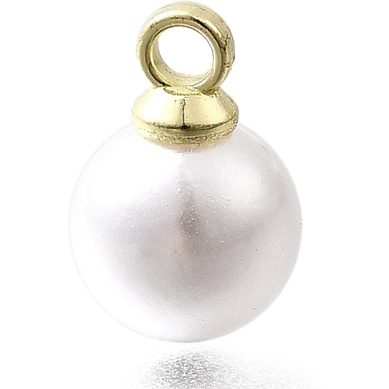 ABS Plastic Round Pearl Pendants with Light Gold Alloy Loop — Charms & Pendants