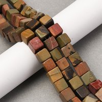 Natural Picasso Stone Cube Beads Strands, 8-8.5mm, 46pcs